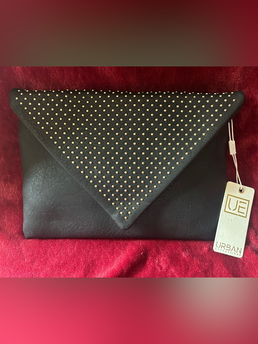 Urban Expressions Black Vegan Envelope Style Clutch with Tiny Gold Studs